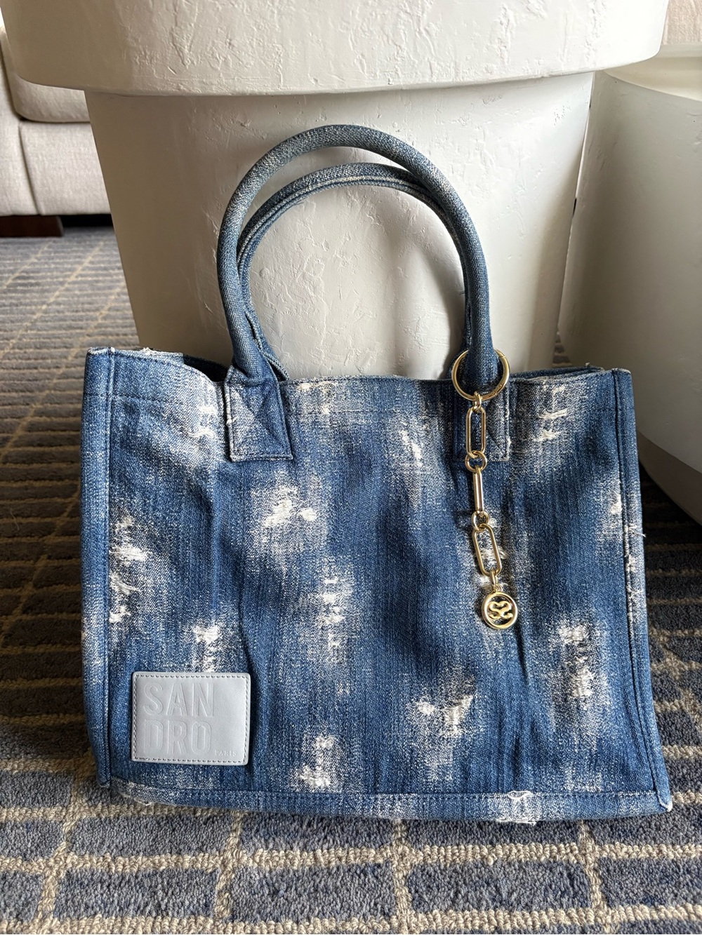 Sandro Blue Distressed Denim Kasbah Bag